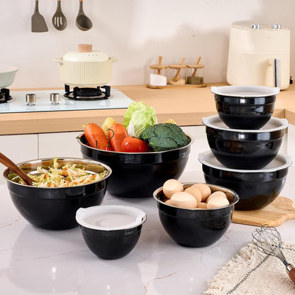 Gold Mixing Bowls with Airtight Lids, Stainless Steel Nesting Mixing Bowls Set of 7, Ideal for Baking, Prepping and Serving Food, Size 7, 3.6, 2.7, 2.1, 1.5, 1.1,0.8 QT, Stackable Design