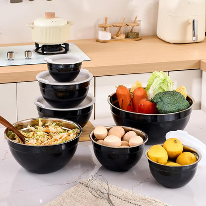 Gold Mixing Bowls with Airtight Lids, Stainless Steel Nesting Mixing Bowls Set of 7, Ideal for Baking, Prepping and Serving Food, Size 7, 3.6, 2.7, 2.1, 1.5, 1.1,0.8 QT, Stackable Design