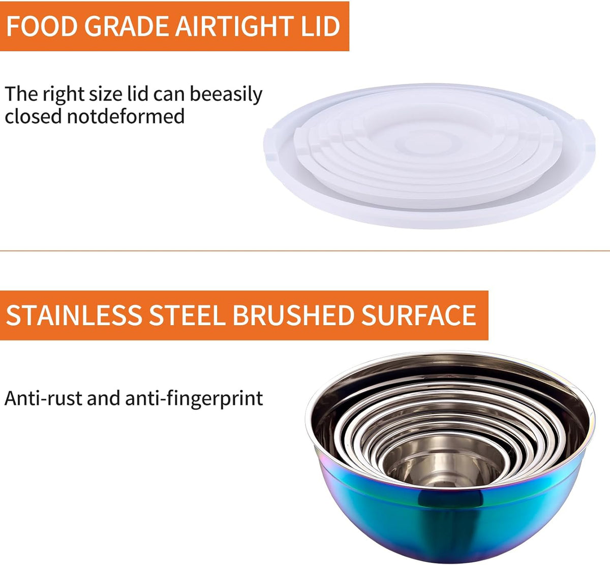 Gold Mixing Bowls with Airtight Lids, Stainless Steel Nesting Mixing Bowls Set of 7, Ideal for Baking, Prepping and Serving Food, Size 7, 3.6, 2.7, 2.1, 1.5, 1.1,0.8 QT, Stackable Design