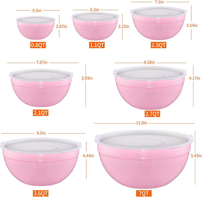 Gold Mixing Bowls with Airtight Lids, Stainless Steel Nesting Mixing Bowls Set of 7, Ideal for Baking, Prepping and Serving Food, Size 7, 3.6, 2.7, 2.1, 1.5, 1.1,0.8 QT, Stackable Design