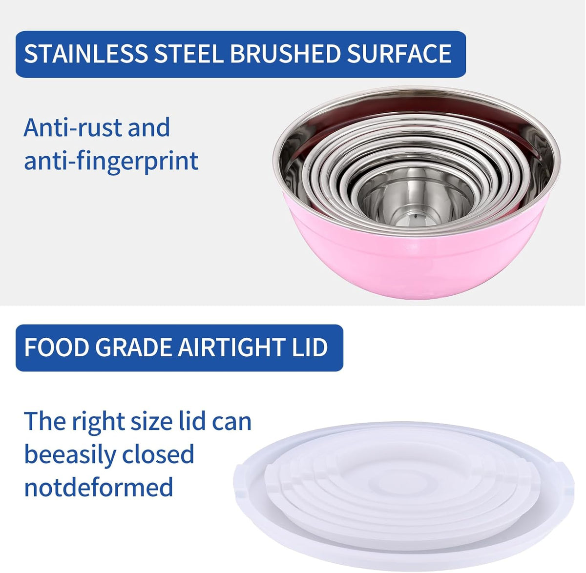 Gold Mixing Bowls with Airtight Lids, Stainless Steel Nesting Mixing Bowls Set of 7, Ideal for Baking, Prepping and Serving Food, Size 7, 3.6, 2.7, 2.1, 1.5, 1.1,0.8 QT, Stackable Design