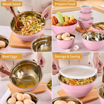 Gold Mixing Bowls with Airtight Lids, Stainless Steel Nesting Mixing Bowls Set of 7, Ideal for Baking, Prepping and Serving Food, Size 7, 3.6, 2.7, 2.1, 1.5, 1.1,0.8 QT, Stackable Design