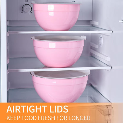 Gold Mixing Bowls with Airtight Lids, Stainless Steel Nesting Mixing Bowls Set of 7, Ideal for Baking, Prepping and Serving Food, Size 7, 3.6, 2.7, 2.1, 1.5, 1.1,0.8 QT, Stackable Design
