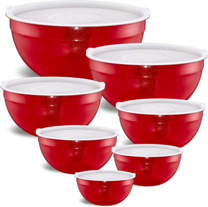 Gold Mixing Bowls with Airtight Lids, Stainless Steel Nesting Mixing Bowls Set of 7, Ideal for Baking, Prepping and Serving Food, Size 7, 3.6, 2.7, 2.1, 1.5, 1.1,0.8 QT, Stackable Design