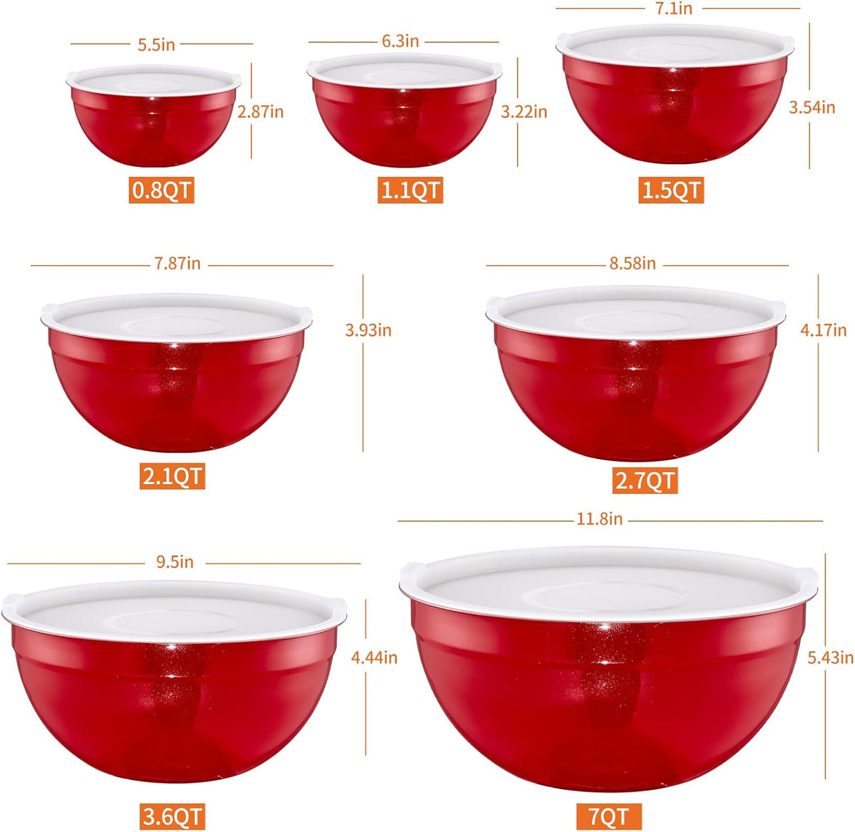 Gold Mixing Bowls with Airtight Lids, Stainless Steel Nesting Mixing Bowls Set of 7, Ideal for Baking, Prepping and Serving Food, Size 7, 3.6, 2.7, 2.1, 1.5, 1.1,0.8 QT, Stackable Design