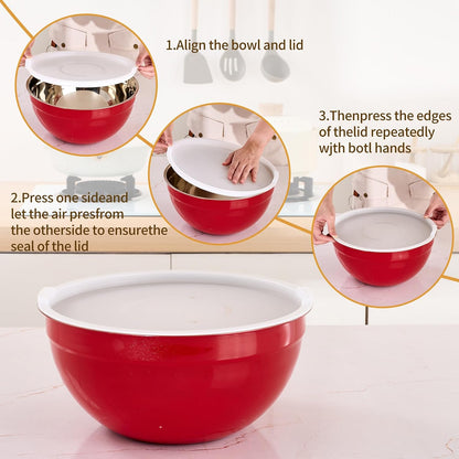 Gold Mixing Bowls with Airtight Lids, Stainless Steel Nesting Mixing Bowls Set of 7, Ideal for Baking, Prepping and Serving Food, Size 7, 3.6, 2.7, 2.1, 1.5, 1.1,0.8 QT, Stackable Design