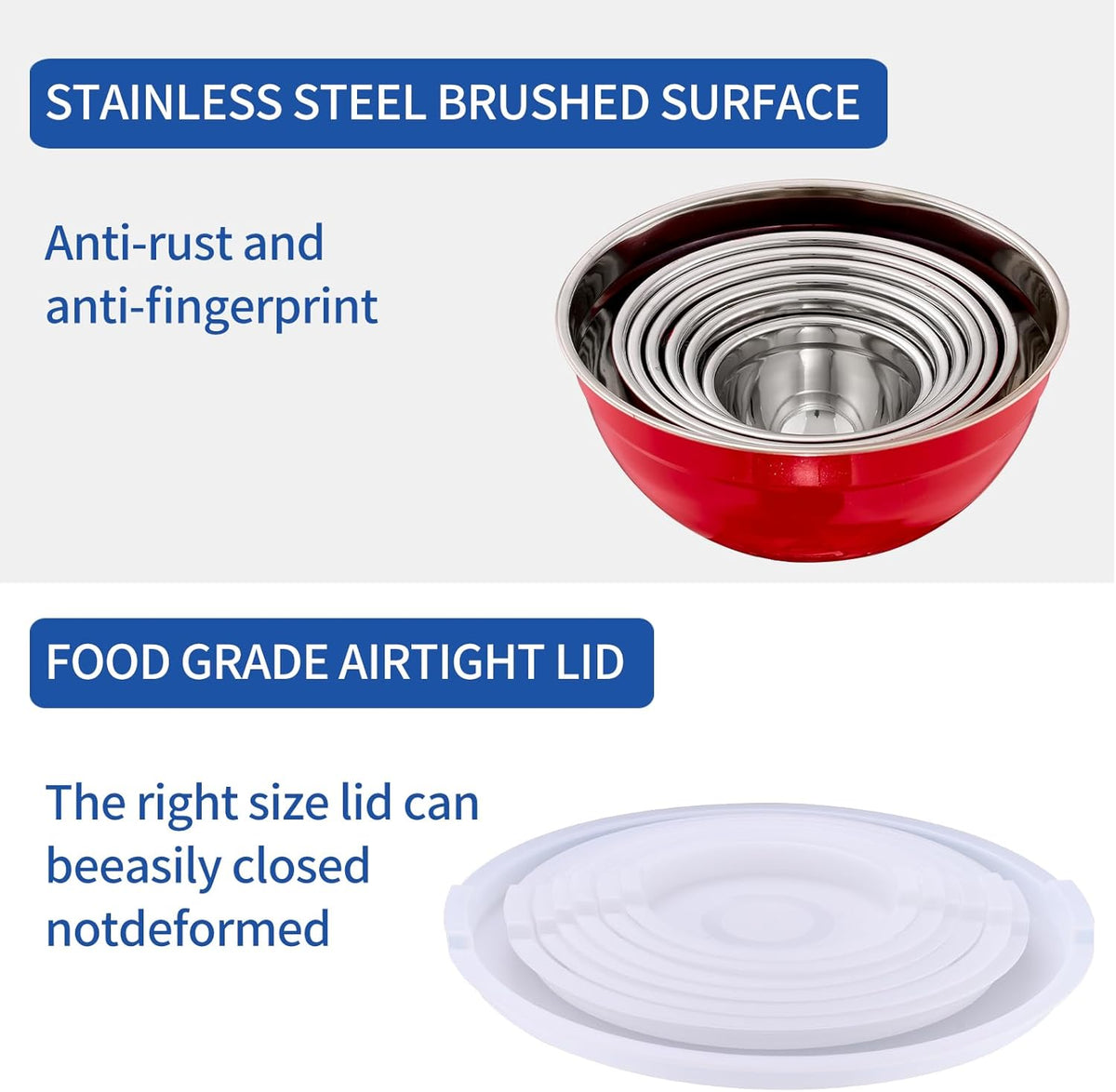 Gold Mixing Bowls with Airtight Lids, Stainless Steel Nesting Mixing Bowls Set of 7, Ideal for Baking, Prepping and Serving Food, Size 7, 3.6, 2.7, 2.1, 1.5, 1.1,0.8 QT, Stackable Design