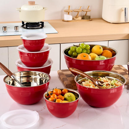 Gold Mixing Bowls with Airtight Lids, Stainless Steel Nesting Mixing Bowls Set of 7, Ideal for Baking, Prepping and Serving Food, Size 7, 3.6, 2.7, 2.1, 1.5, 1.1,0.8 QT, Stackable Design