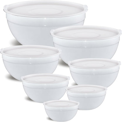 Gold Mixing Bowls with Airtight Lids, Stainless Steel Nesting Mixing Bowls Set of 7, Ideal for Baking, Prepping and Serving Food, Size 7, 3.6, 2.7, 2.1, 1.5, 1.1,0.8 QT, Stackable Design
