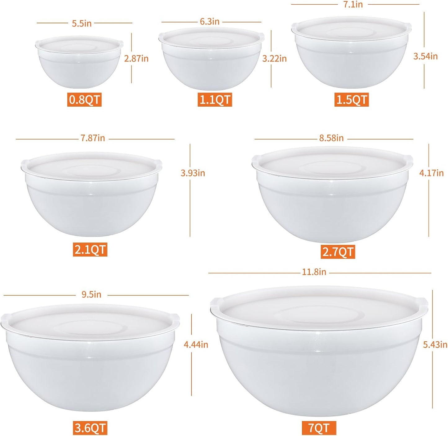 Gold Mixing Bowls with Airtight Lids, Stainless Steel Nesting Mixing Bowls Set of 7, Ideal for Baking, Prepping and Serving Food, Size 7, 3.6, 2.7, 2.1, 1.5, 1.1,0.8 QT, Stackable Design
