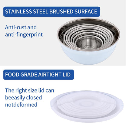Gold Mixing Bowls with Airtight Lids, Stainless Steel Nesting Mixing Bowls Set of 7, Ideal for Baking, Prepping and Serving Food, Size 7, 3.6, 2.7, 2.1, 1.5, 1.1,0.8 QT, Stackable Design