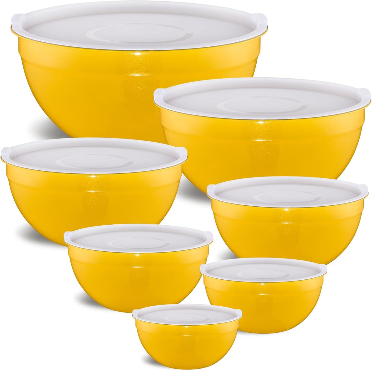 Gold Mixing Bowls with Airtight Lids, Stainless Steel Nesting Mixing Bowls Set of 7, Ideal for Baking, Prepping and Serving Food, Size 7, 3.6, 2.7, 2.1, 1.5, 1.1,0.8 QT, Stackable Design