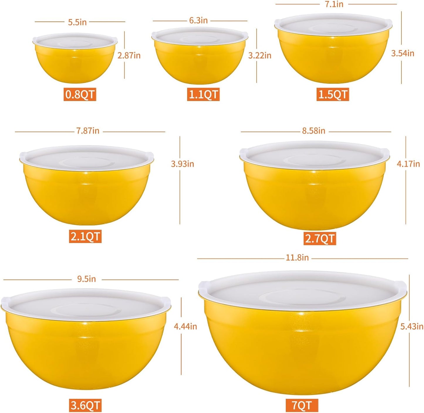 Gold Mixing Bowls with Airtight Lids, Stainless Steel Nesting Mixing Bowls Set of 7, Ideal for Baking, Prepping and Serving Food, Size 7, 3.6, 2.7, 2.1, 1.5, 1.1,0.8 QT, Stackable Design