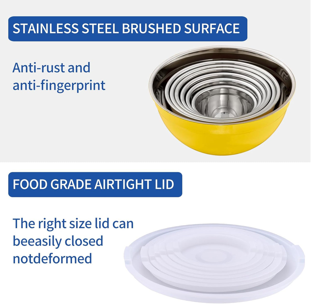 Gold Mixing Bowls with Airtight Lids, Stainless Steel Nesting Mixing Bowls Set of 7, Ideal for Baking, Prepping and Serving Food, Size 7, 3.6, 2.7, 2.1, 1.5, 1.1,0.8 QT, Stackable Design