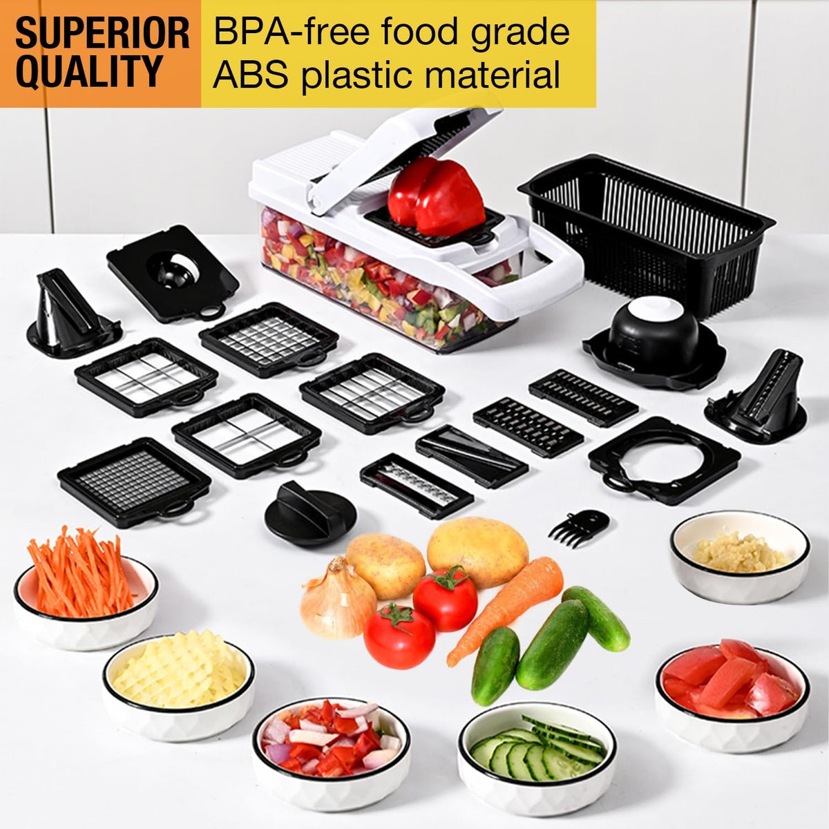 22 in 1 Vegetable Chopper Food Chopper, Multifunctional Onion Dicer Veggie Chopper with Container, Manual Vegetable Cutter Slicer Grater for Kitchen, Fruit Tomato Cheese Shredder Kitchen Gadget