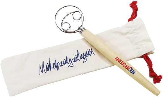 Patriotic Themed Sourdough Whisk For Baking, Perfect Stocking Gift With Storage Pouch, Tool for Danish Dough Bread Making, Premium Wood Handle 13-inch Baking Whisk