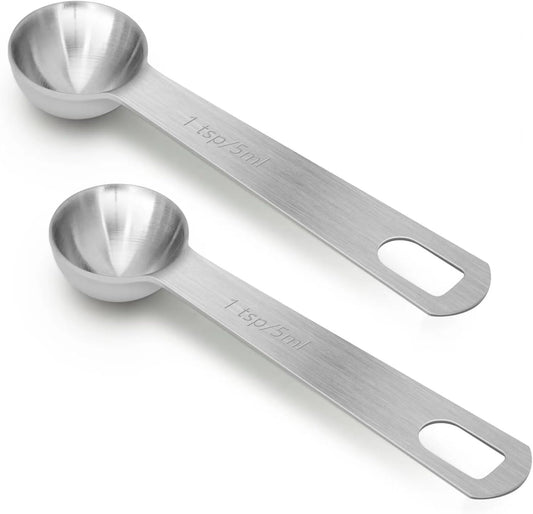 2 PCS 1 Teaspoon(5 mL | 5 cc | 1 Tsp | 1/3 Tablespoon) Stainless Steel Single Measuring Spoon, Easy to Use and Easy to Wash Metal Measuring Spoons Kitchen Gadgets for Cooking & Baking