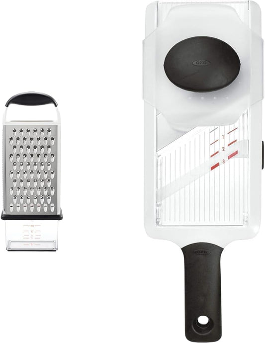 Good Grips Box Grater and 1119100 Good Grips Hand-Held Mandoline Slicer, White
