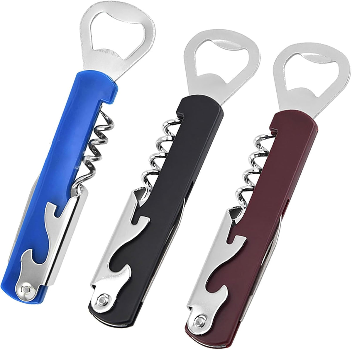 3 Pcs Wine and Beer Dual Purpose Bottle Openers, 5.5 Inch Alloy Bottle Opener are Wldely Used for Party, Daily Life, Travel and Good Gifts for Festivals (Red Black Blue)