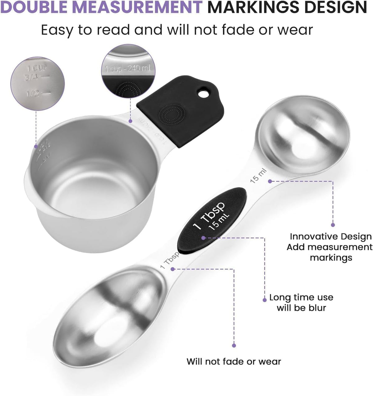 Magnetic Measuring Cups and Spoons Set, 304 Stainless Steel Fits