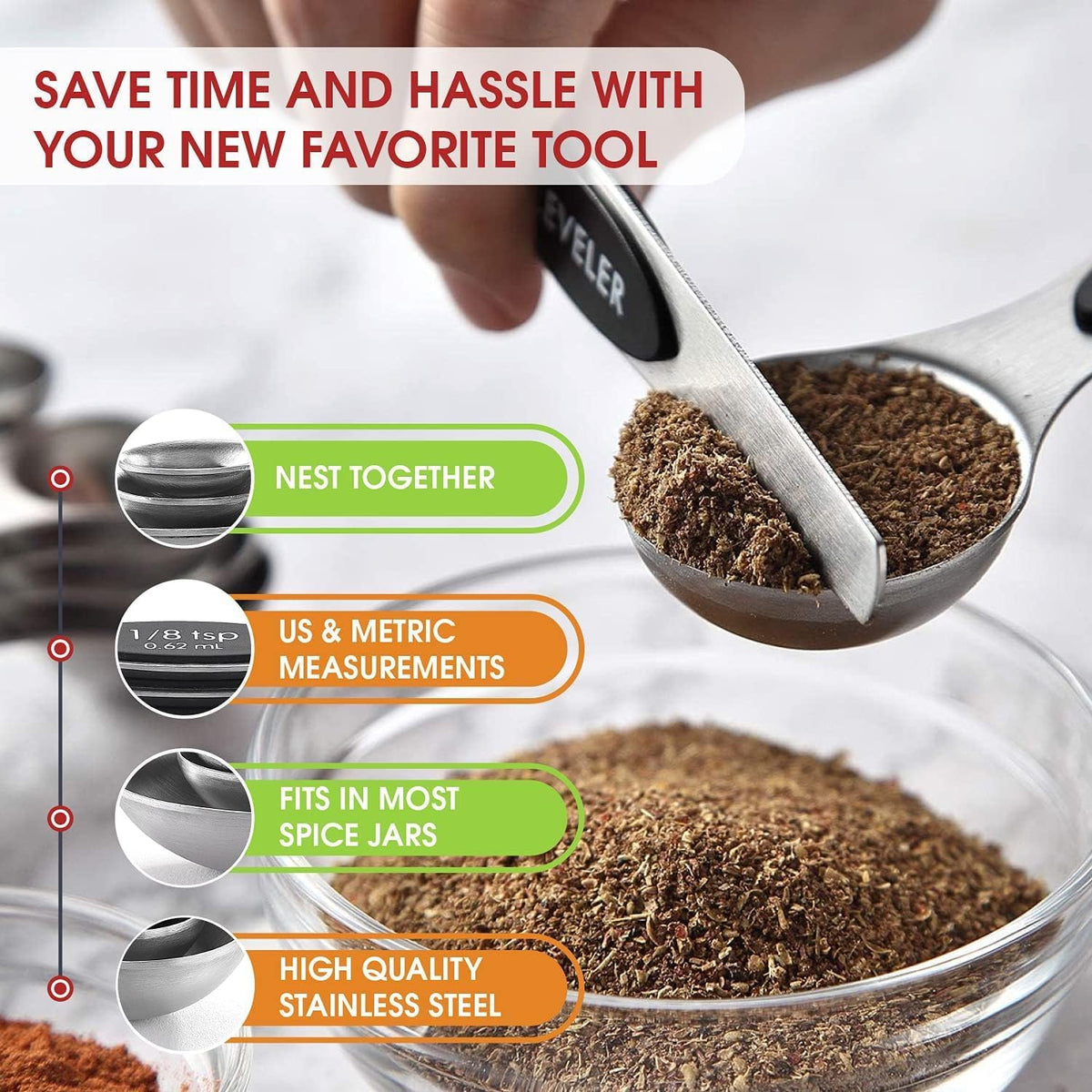 Magnetic Measuring Cups and Spoons Set, 304 Stainless Steel Fits