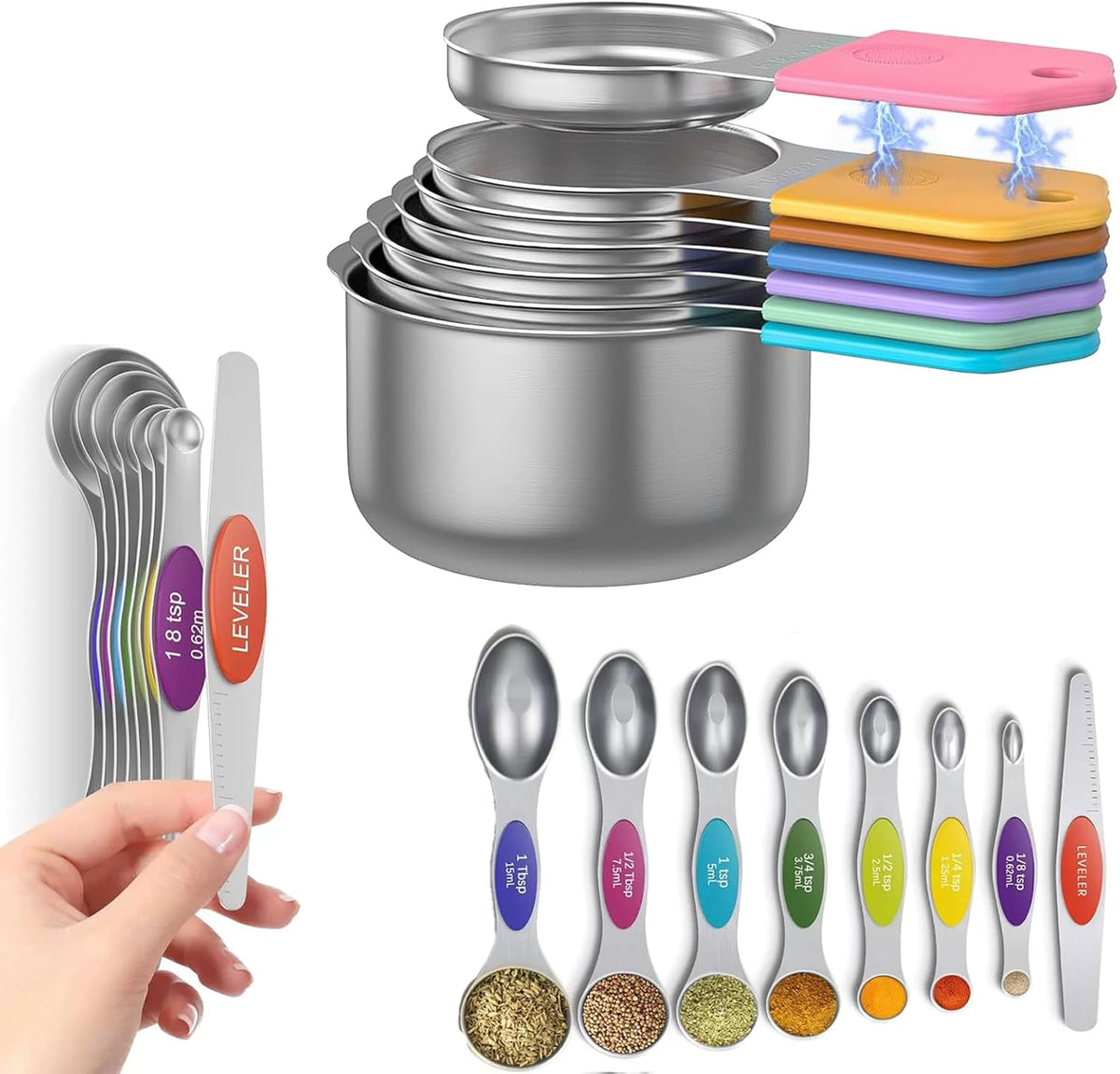 Magnetic Measuring Cups and Spoons Set, 304 Stainless Steel Fits