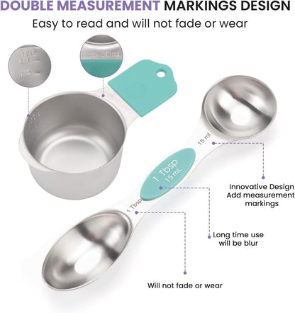 Magnetic Measuring Cups and Spoons Set, 304 Stainless Steel Fits