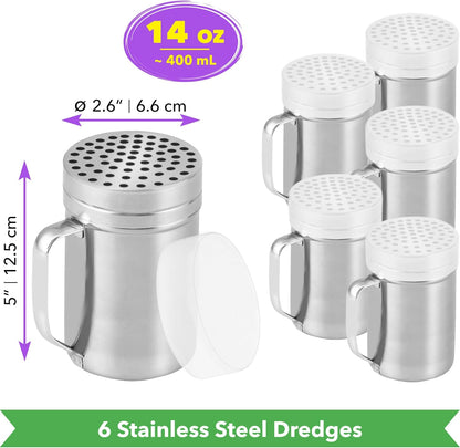 CUSINIUM 10oz Metal Parmesan Cheese Shakers with Large Holes - With Handle - Chili Flakes Dispensers - Pizza Shakers - Pack of 2 | Style: Coarse
