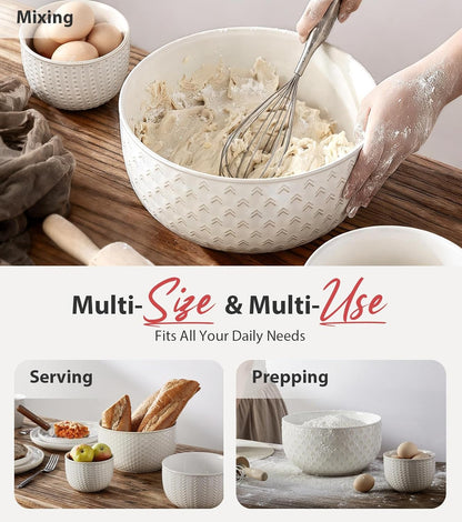Ceramic Large Mixing Bowls Set of 4, 20/44/98/145 OZ, Ivory White | Nesting Bowls for Cooking, Baking, Salad Etc, Serving Bowls Gift, Kitchen Stoneware, Oven, Microwave and Dishwasher Safe