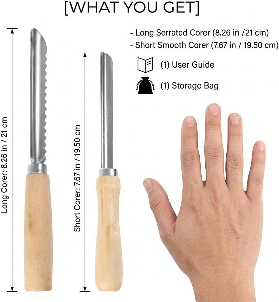 2-Piece Stainless Steel Jalapeno Corer & Zucchini Corer Tool Set - Heavy Duty Pepper Core Remover with Serrated & Smooth Blades - Multi-Use Vegetable & Fruit Pitter for Pear, Cherry, Jujube