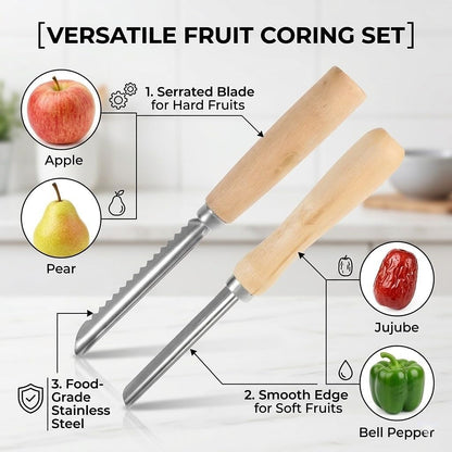 2-Piece Stainless Steel Jalapeno Corer & Zucchini Corer Tool Set - Heavy Duty Pepper Core Remover with Serrated & Smooth Blades - Multi-Use Vegetable & Fruit Pitter for Pear, Cherry, Jujube