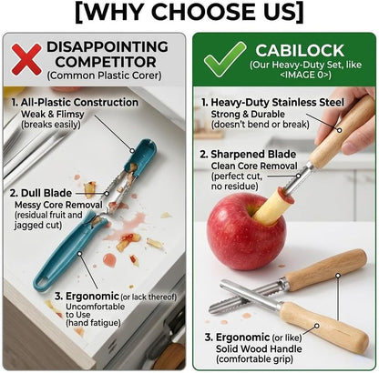 2-Piece Stainless Steel Jalapeno Corer & Zucchini Corer Tool Set - Heavy Duty Pepper Core Remover with Serrated & Smooth Blades - Multi-Use Vegetable & Fruit Pitter for Pear, Cherry, Jujube