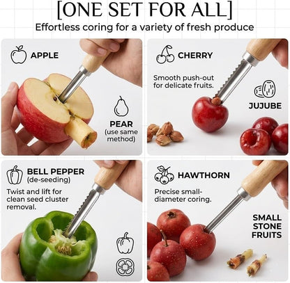 2-Piece Stainless Steel Jalapeno Corer & Zucchini Corer Tool Set - Heavy Duty Pepper Core Remover with Serrated & Smooth Blades - Multi-Use Vegetable & Fruit Pitter for Pear, Cherry, Jujube