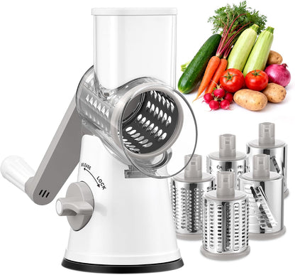 Upgraded 5 in 1 Rotary Cheese Grater, Cheese Shredder Vegetable Slicer