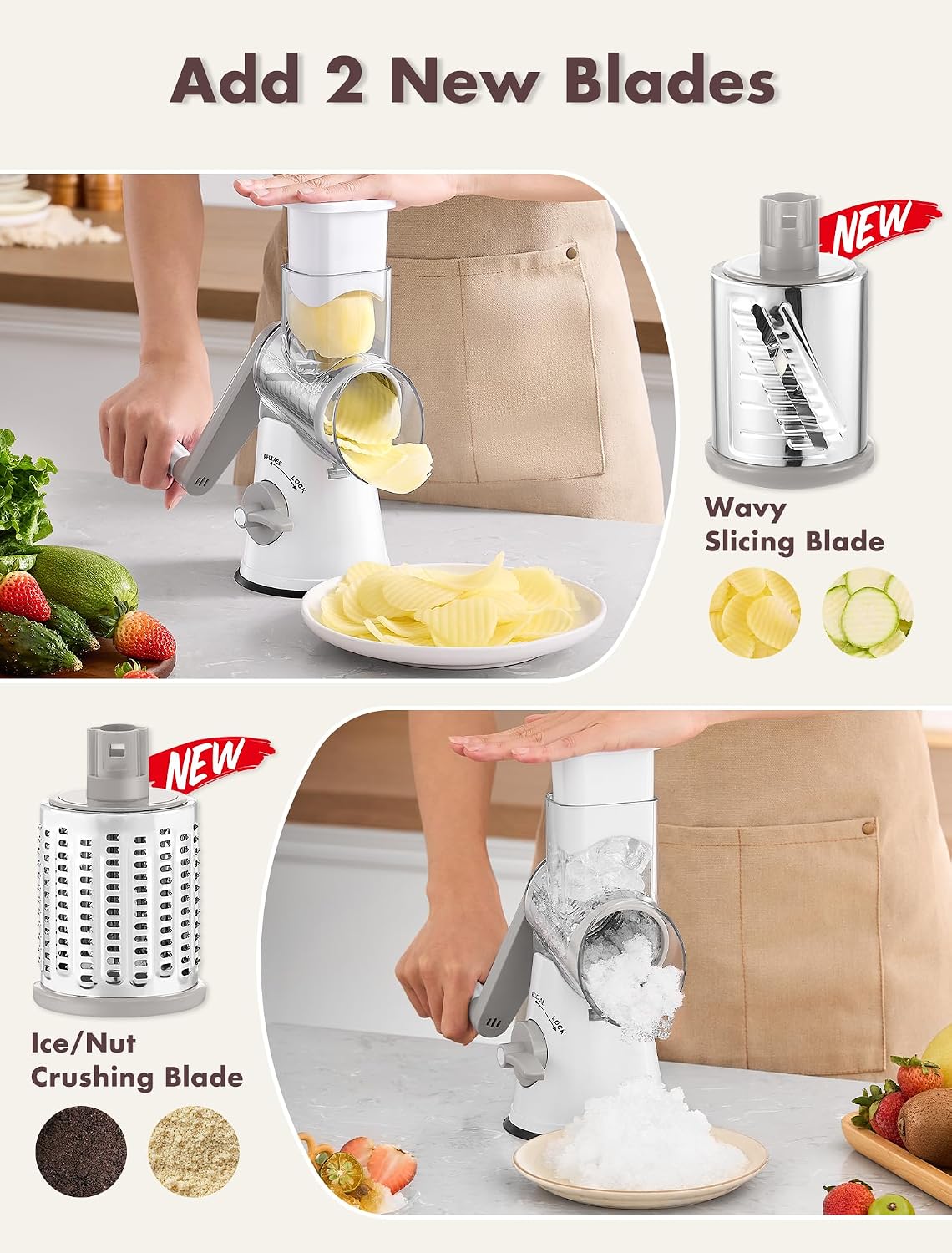 Upgraded 5 in 1 Rotary Cheese Grater, Cheese Shredder Vegetable Slicer