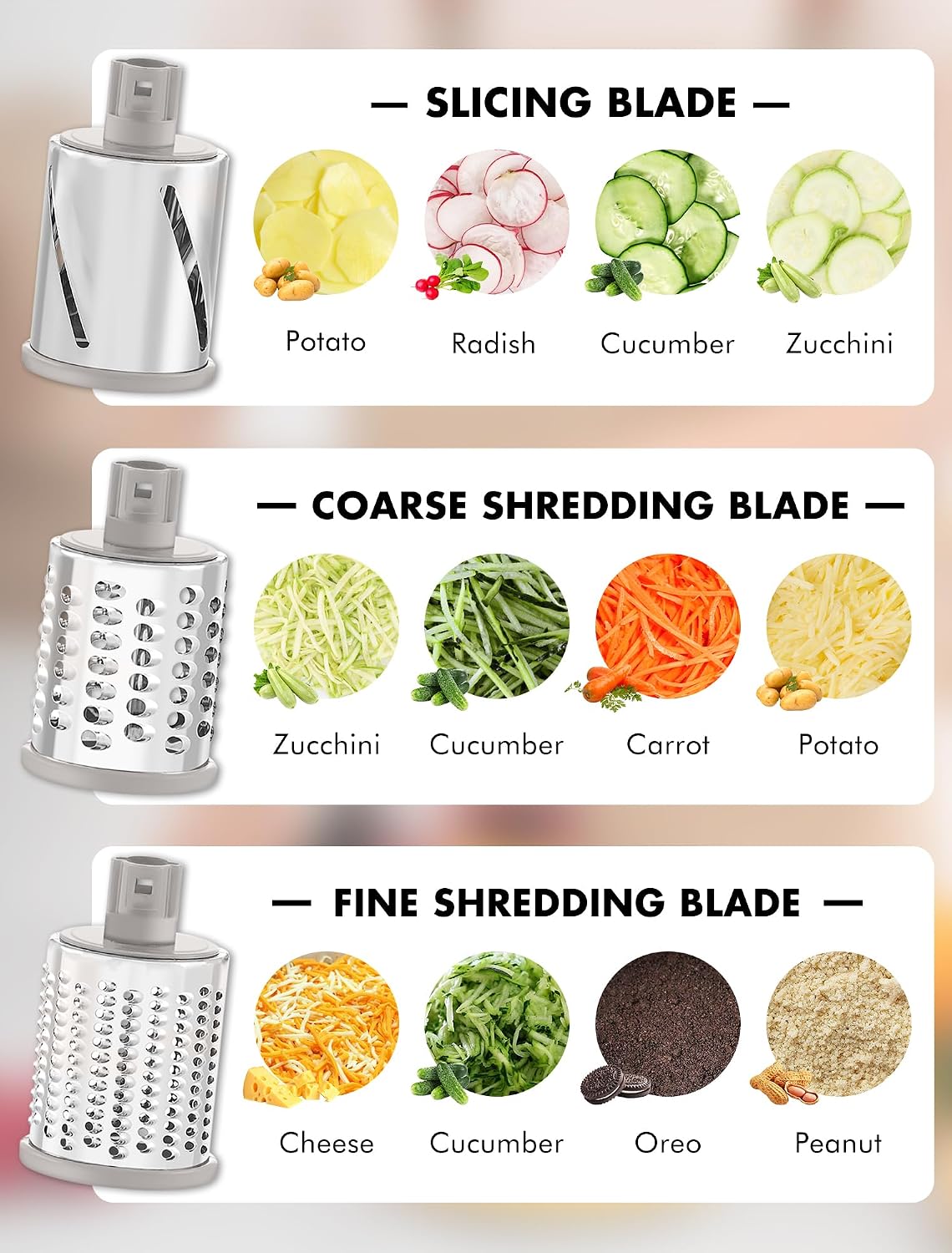 Upgraded 5 in 1 Rotary Cheese Grater, Cheese Shredder Vegetable Slicer