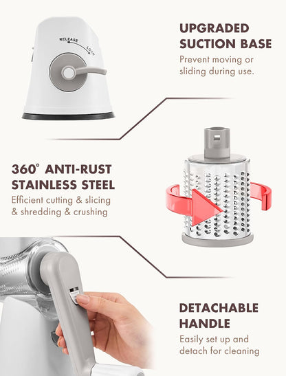 Upgraded 5 in 1 Rotary Cheese Grater, Cheese Shredder Vegetable Slicer