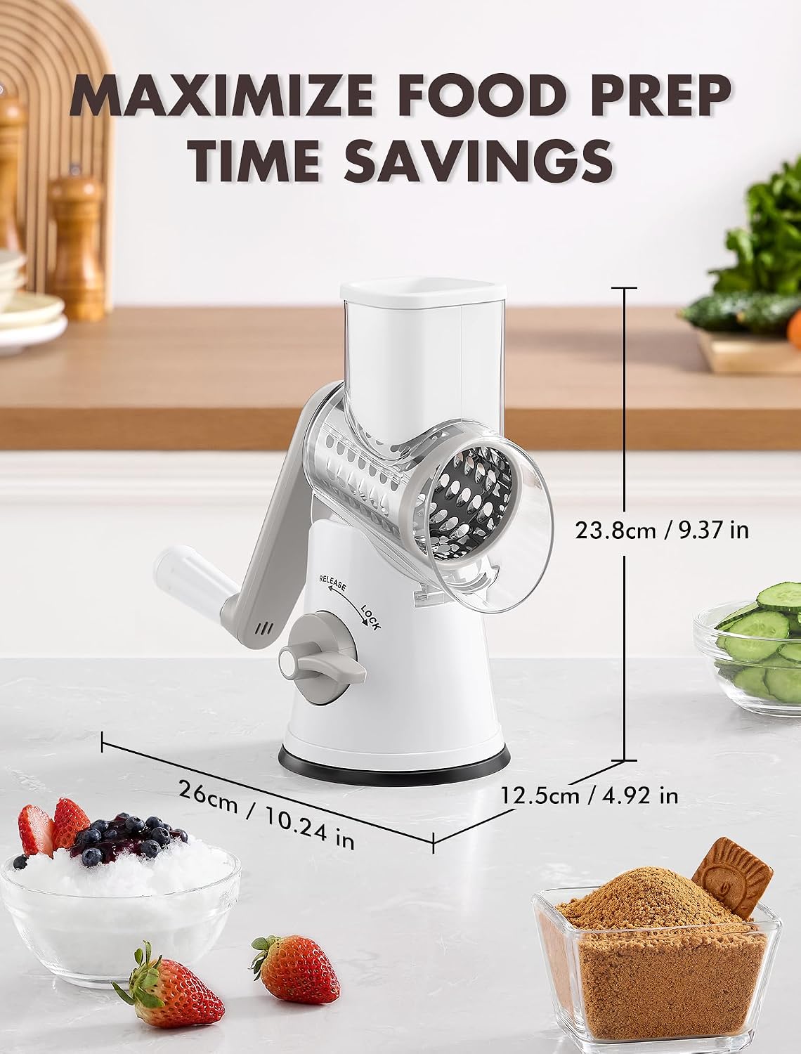 Upgraded 5 in 1 Rotary Cheese Grater, Cheese Shredder Vegetable Slicer