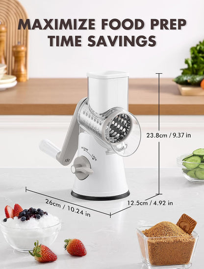 Upgraded 5 in 1 Rotary Cheese Grater, Cheese Shredder Vegetable Slicer