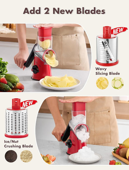 Upgraded 5 in 1 Rotary Cheese Grater, Cheese Shredder Vegetable Slicer