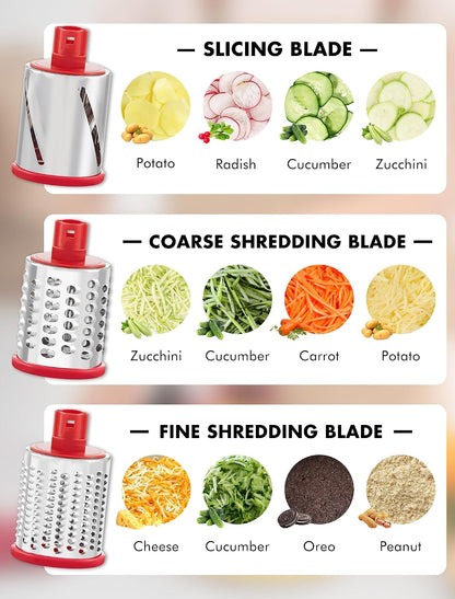 Upgraded 5 in 1 Rotary Cheese Grater, Cheese Shredder Vegetable Slicer