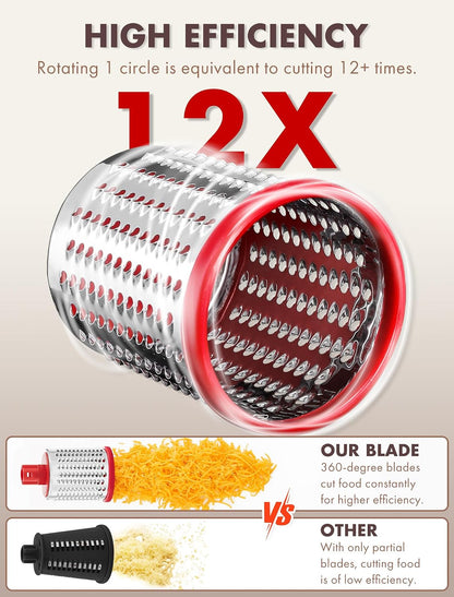 Upgraded 5 in 1 Rotary Cheese Grater, Cheese Shredder Vegetable Slicer