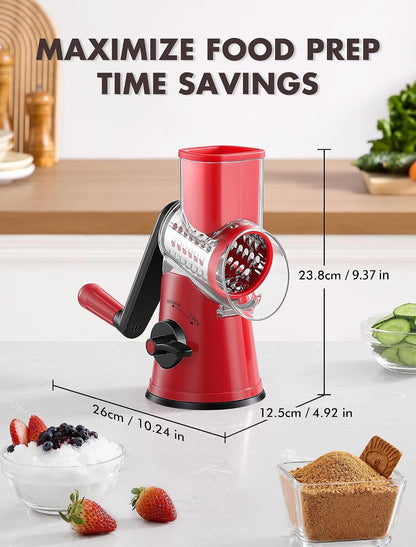 Upgraded 5 in 1 Rotary Cheese Grater, Cheese Shredder Vegetable Slicer