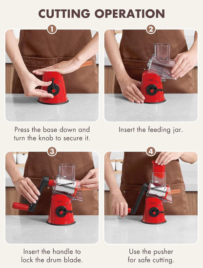 Upgraded 5 in 1 Rotary Cheese Grater, Cheese Shredder Vegetable Slicer