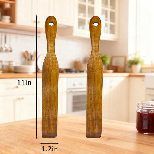 2 Pack Wooden Spurtle Spatula for Sourdough Starter Mixing, Long Handle Jar Scraper for Reaching Bottom, Dough Whisk and Stirring Utensil, Kitchen Tools for Baking, Cooking (2 Pack Wooden Spurtle)