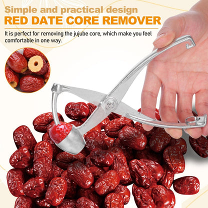 Heavy Duty Stainless Steel Cherry Pitter and Olive Remover Tool Compact Wear-Resistant Metal Corer for Household Date and Cherry Pitting Kitchen Gadget for Fruit and Vegetable Core Removal