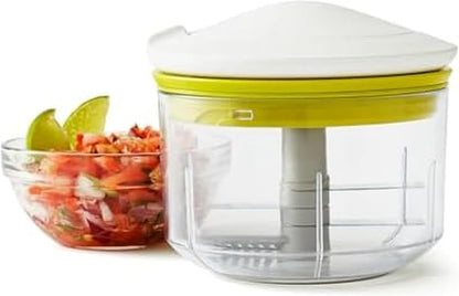 VeggiChop Manual Hand-Powered Food Chopper and Processor, Chops Vegetables, Onions, Peppers, Nuts for Salsa, Guacamole, Hummus – White