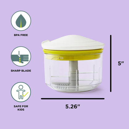 VeggiChop Manual Hand-Powered Food Chopper and Processor, Chops Vegetables, Onions, Peppers, Nuts for Salsa, Guacamole, Hummus – White
