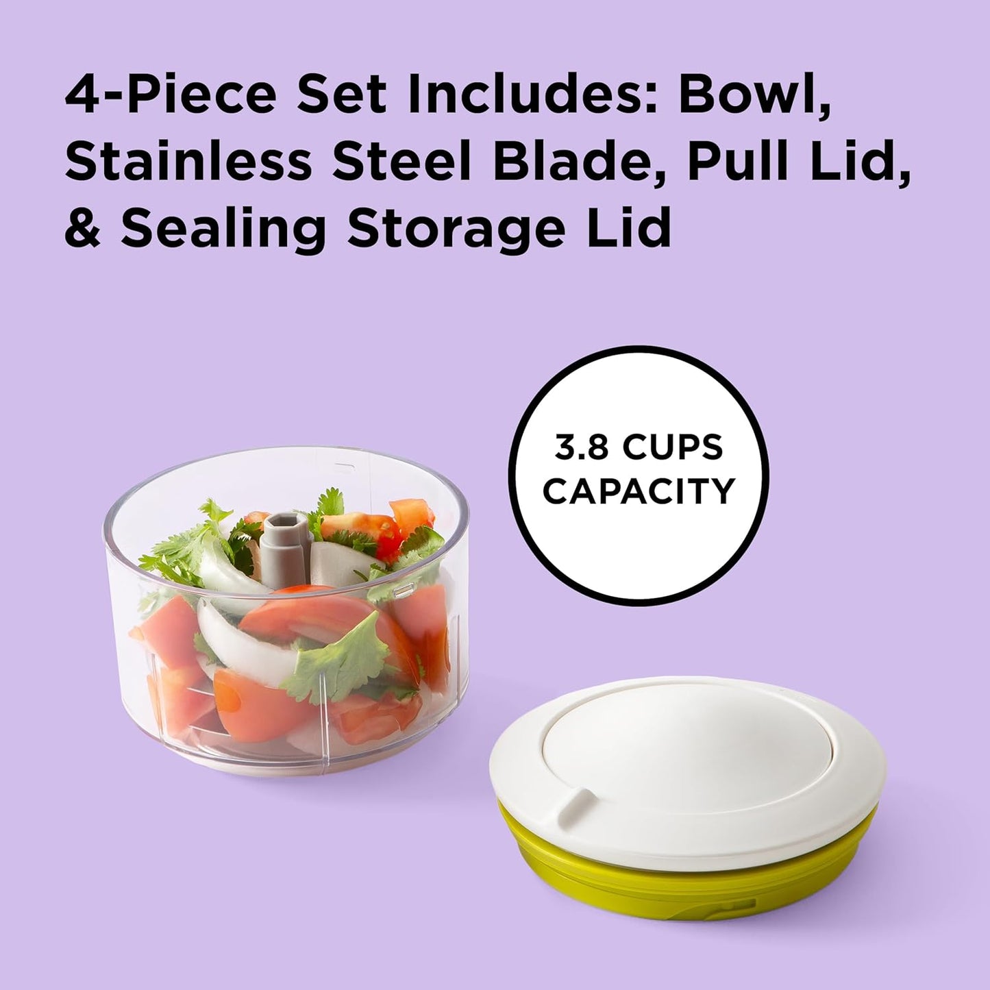 VeggiChop Manual Hand-Powered Food Chopper and Processor, Chops Vegetables, Onions, Peppers, Nuts for Salsa, Guacamole, Hummus – White