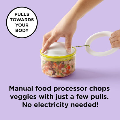 VeggiChop Manual Hand-Powered Food Chopper and Processor, Chops Vegetables, Onions, Peppers, Nuts for Salsa, Guacamole, Hummus – White